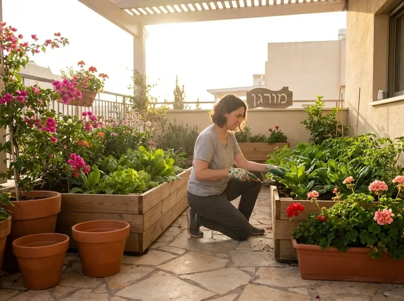 גינון ביתי — לקוח פרטי מטפח גינת בית ירוקה ופורחת
